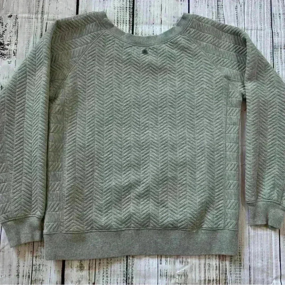 Prana Sweatshirt Women Small Pullover Herringbone Quilted Pockets Crew Gray - Picture 6 of 7